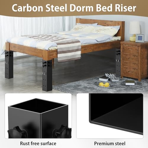 Black 3.15-Inch Diameter Metal Bed Riser Set - Adjustable Height for Dorm & Wooden Bed Frames
