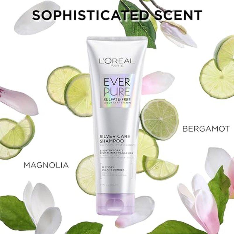 L'Oreal Paris EverPure Brightening and Nourishing Shampoo for Gray Hair,Sulfate-Free Vegan Formula with Peptides,8.5 Fl Oz,(Pack of 2)