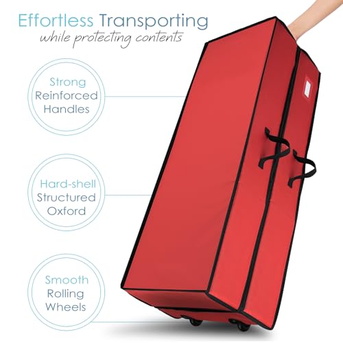 Extra Large Wrapping Paper Storage Container with Ribbon Dispenser and Wheels - Red, Fits 30 Rolls of 40"