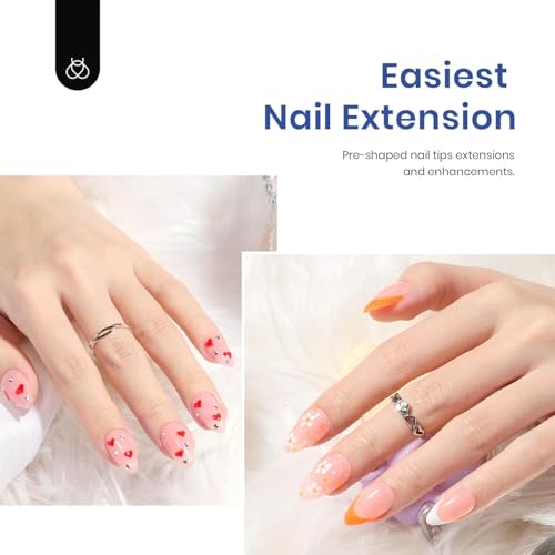 Beetles Gel Nail Kit Clear, Almond Short, 500pcs 12 Sizes, with 9 in 1 Glue Mini UV&LED Lamp, Fall Nails, Acrylic False Tips Kit Easy Nail Extension Set for Home DIY Salon Gift for Girls