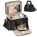 Large Travel Makeup Bag Organizer - Black, Medium Capacity, Brush Compartments