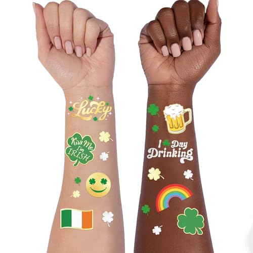 St Patricks Day Temporary Tattoos 56 Glitter Styles Shamrock Face Stickers Suppiles Kiss Me I'm Irish Party Favor St Patty's Day Accessories Leprechauns Arts and Crafts