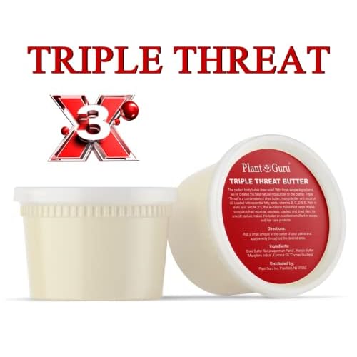 Plant Guru Triple Threat Body Butter 14 oz. - Blend of Shea, Mango & Coconut Oil - 100% Pure Natural Raw Unrefined Moisturizer For Dry Skin, Face And Hair. Great For Lip Balm and Soap Making