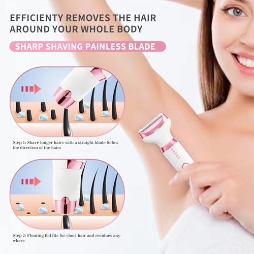 Electric Razor Shavers for Women Wet/Dry 5 in 1 Bikini Trimmer Face Razors for Face Nose Eyebrow Arms Armpit Legs Pubic Area Painless Facial Hair Removal