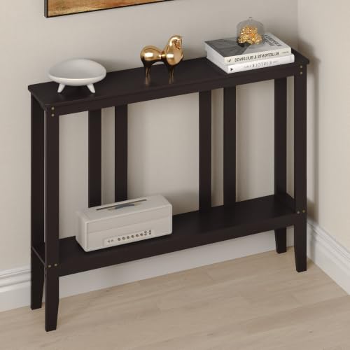 Brown Bamboo 2-Tier Narrow Console Table - Space-Saving Hallway Storage