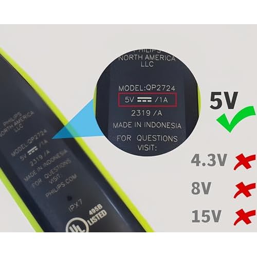 Qjin 5V Charger Cable for Philips Norelco Shaver i9000 Prestige Ultra 2400 3600 3900, USB Charging Cord for OneBlade QP1324 QP2834 QP2724 QP4530 & Body Groomer BG5490 BG7490, 2 Pack