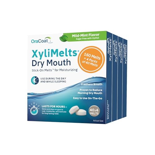 OraCoat XyliMelts Dry Mouth Relief Discs 40 Count Pack of 4 - Mild Mint, Sugar-Free & Long-Lasting