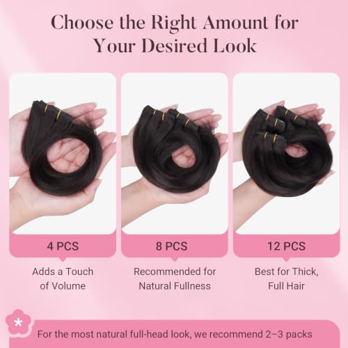 MAXITA Dark Brown Clip-In Human Hair Extensions - 18 Inch, 4 Pieces, 60g