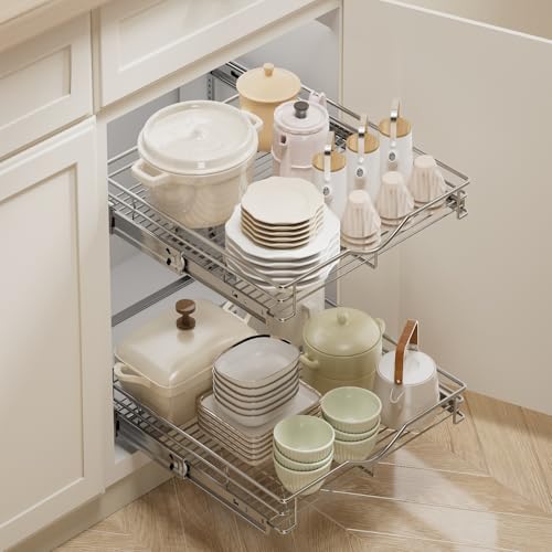 Chrome 14x21 Inch Double Sliding Pull Out Cabinet Organizer Shelves