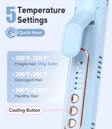 Farery Soft-Air Curling Iron Set Blue - 2-in-1 Hair Straightener & Curler with Upgraded Long Barrel