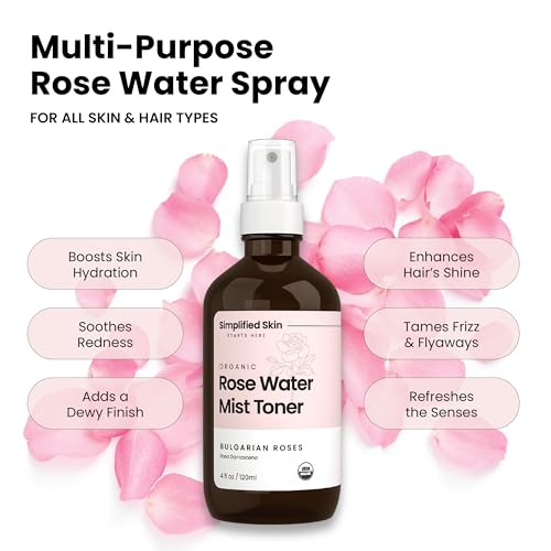 Rose Water Spray for Face & Hair ? Pure USDA Organic Rosewater Toner ? Refreshing Mist for Skin Care, Makeup & Locs ? Natural Rose Scent, 4 Oz