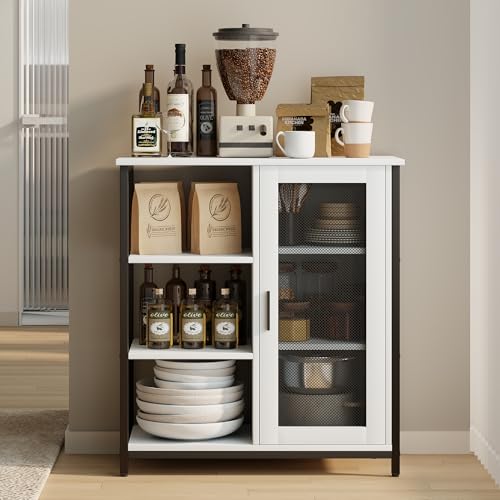 Pure White Coffee Bar Cabinet with Adjustable Shelves - 27.5" W
