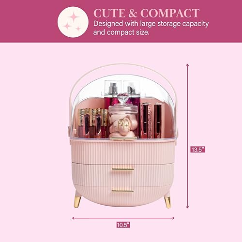 Paris Hilton Makeup Storage Organizer with Lid - Pink, Gold Accents, Portable Cosmetic Box for Vanity & Countertop - Organizer Box