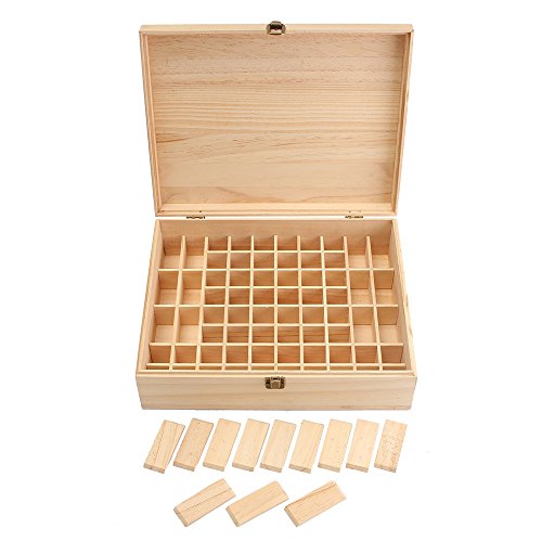 Wooden Essential Oil Storage Box with 68 Slots, Cap Labels & Carry Handle