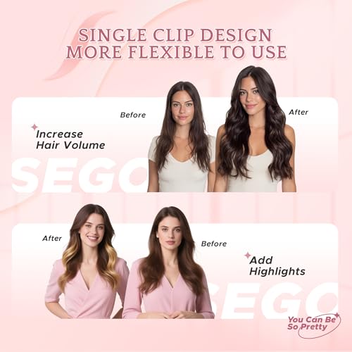 Clip-In Hair Extensions 12 Inch Real Human Hair Highlight Balayage - Golden Brown & Bleach Blonde, 6 Pcs