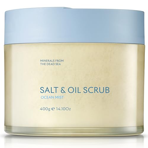 Ocean Mist Dead Sea Salt & Oil Body Scrub - Moisturizing Exfoliant for Rough Skin, Strawberry Legs, KP, 14.1 Fl Oz