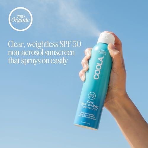 COOLA Organic Sunscreen SPF 50 Sunblock Spray, Dermatologist Tested Skin Care for Daily Protection, Vegan and Gluten Free, Fragrance Free