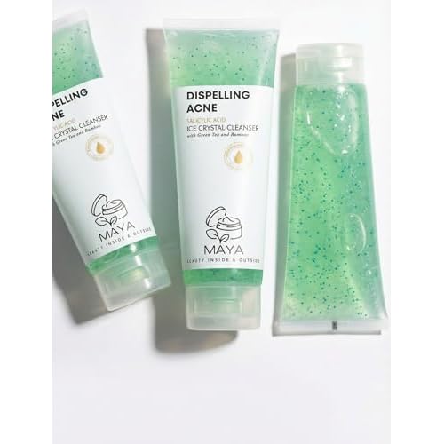 MAYA Ice Crystal Salicylic Acid Cleanser ? 2% BHA Acne Face Wash with Green Tea and Bamboo, Exfoliating Ice Scrub, Removes Dead Skin & Clears Pores ? 120 g