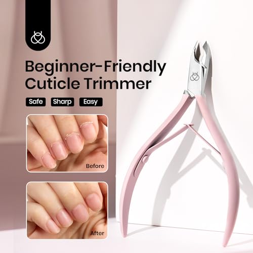 Beetles Cuticle Trimmer Nail Cuticle Nippers 0.16 Inch Fine Jaw Cuticles Cutter Stainless Steel Cuticles Remover Scissors Beginner Friendly Nail Art Tools for Manicure Care Pink