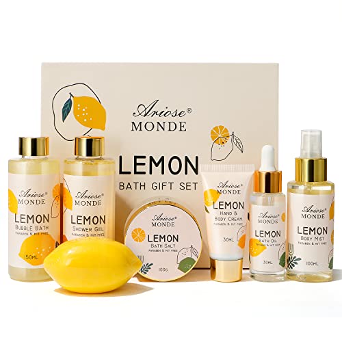 ArioseMonde Lemon Gift Basket for Women - Spa Self Care Kit, 8pcs