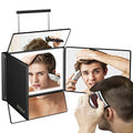 UHdod 5 Way Mirror for Hair Cutting with LED Light, 360¡Æ Barber Mirrors with Adjustable Height Brackets, Makeup Mirror for Self Cut, Shaving, Grooming, Good Gifts for Men Women