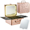 Faquenc Rose Gold Floral Makeup Bag with LED Mirror – 3-Color Lighted Travel Case