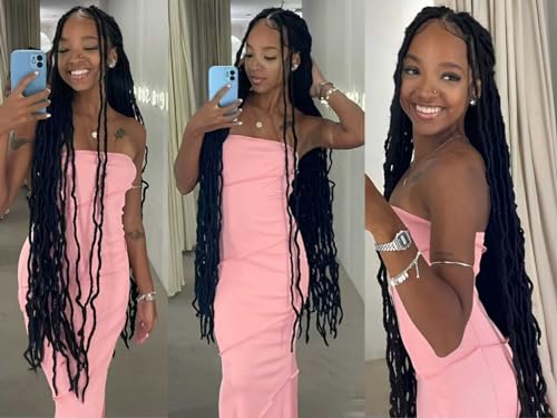 40 Inch Faux Locs Crochet Hair for Butterfly Locs - Distressed Soft Locs, 6 Packs 1B