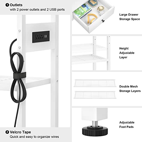 White Entryway Console Table with Outlets, 2 Drawers & Shelves - 32 Inch