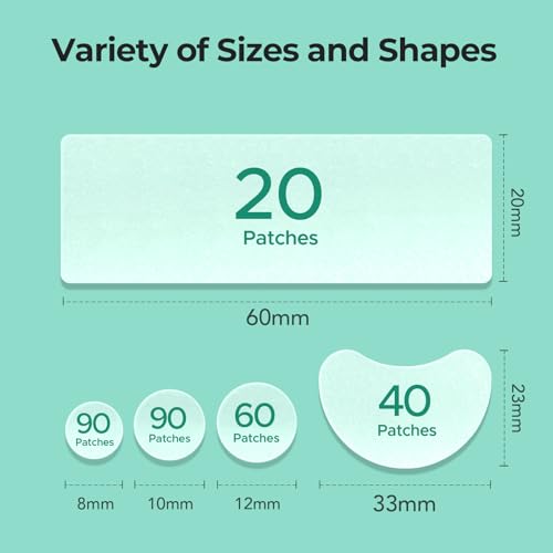 TKTK Large Pimple Patches for Face, XL Acne Patches 60 x 20 mm, Big Hydrocolloid Bandages for Body, Forehead, Chin, Neck Zit Breakouts, Hydrocolloid Patch (Strip, Contoured, Dot 5 Sizes 300 Count)