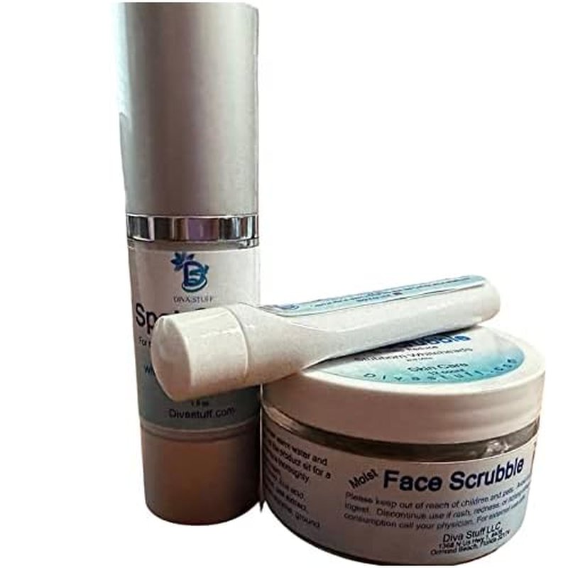 3 Piece Set Face Scrub,Cream and Purse Size Spot Applicator for Milk Spots, Whiteheads, Blackheads and Stubborn Clogged Pores By Diva Stuff