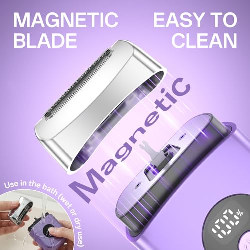 Cordless Electric Razors for Women, Travel Electric Shaver with LED Display, Rechargeable Body Trimmer Shaver for Private Area, Face Underarms Bikini,Lips,arms, Legs (Purple)