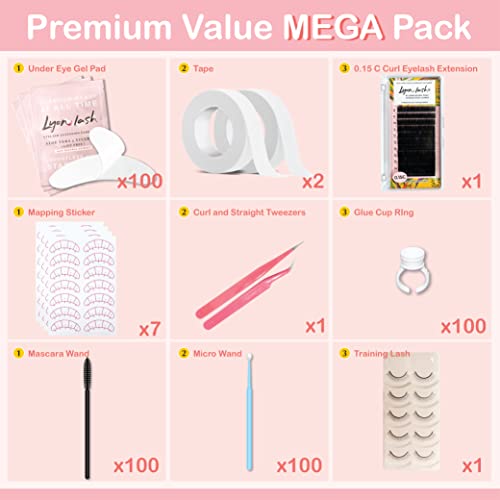 Eyelash Extension Supplies Kit - Gel Pads, Mascara Wands, Micro Applicators, Glue Rings, Tapes