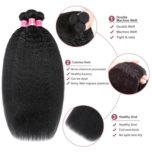 Kinky Straight Human Hair Bundles - 3 x 18 Inch Brazilian Virgin Hair
