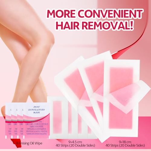 Wax Strips for Hair Removal, Wax Strips, Waxing Kit For Women Face, Body, Arms, Legs, Chest, Back, Bikini Wax Strips, Waxing Hair£¬Removeal Kit with 80PCS + 4 Calming Oil Wipes