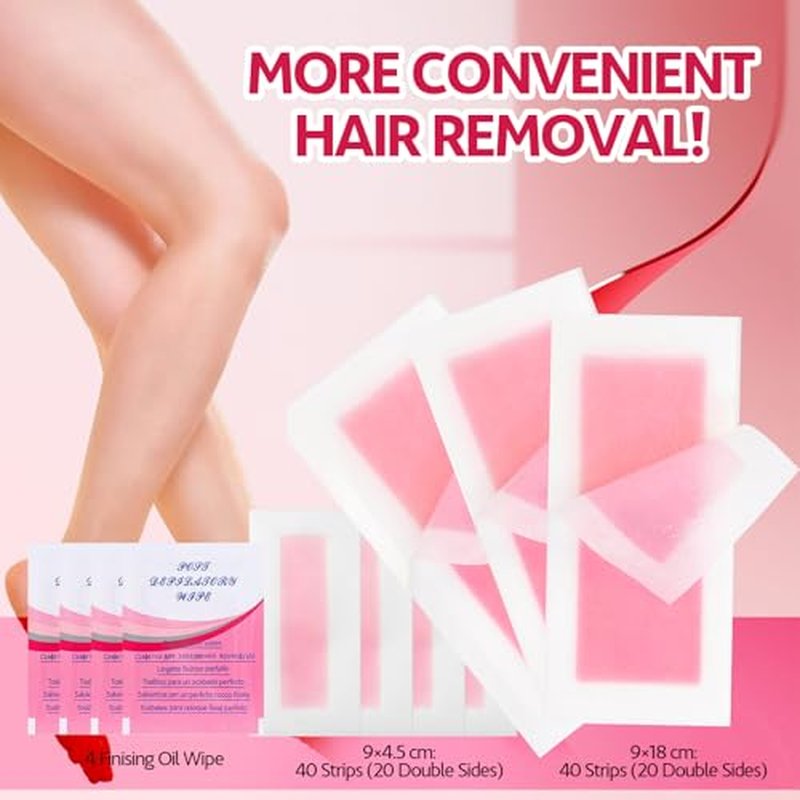 60 PCS Wax Strips for Hair Removal: 40 Body & 20 Facial Hair Removal for Women - Waxing Kit for Women, Face, Eyebrow, Arms, Legs, Chest, Back, Bikini/Brazilian Waxing Strips & 4 Calming Oil Wipes