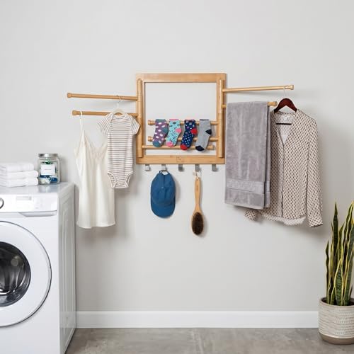 Honey-Can-Do Wall-Mounted Bamboo Swivel Drying Rack - 80 lb Capacity, Natural, Space-Saving