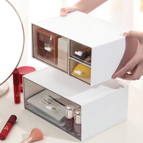 MILULUGO 4-Drawer Desk Organizer Makeup Storage Box for Cosmetics & Jewelry