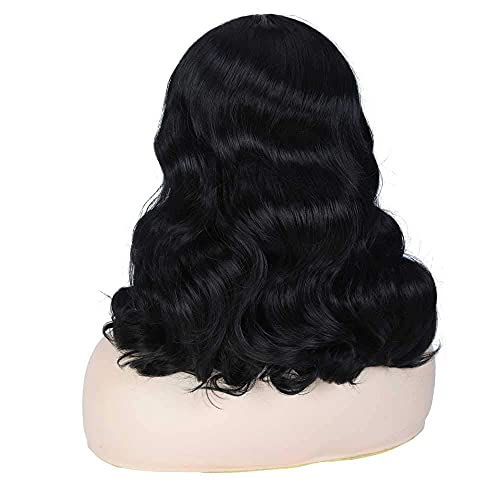 Black Short Curly Vintage Wig for Women – 1940s Retro Cosplay & Daily Use