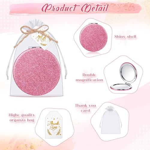 Chunful 30 Sets Compact Magnifying Mirrors Gifts with Thank You Card and Rope Quinceanera Party Favors for Guests Bridal Shower Wedding Souvenir Bridesmaids Mother's Day(Pink)