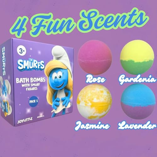 Smurfs Bath Bombs with Action Figures - Pack 1 - Lavender, Jasmine, Rose, Gardenia