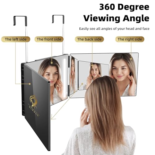 Three Way Mirror for Braiding Hair LED Lighted Trifold 360 Mirror for Women for Braiding Haircuts for Men Self Cut Shaving Barber Hair Cutting Tools