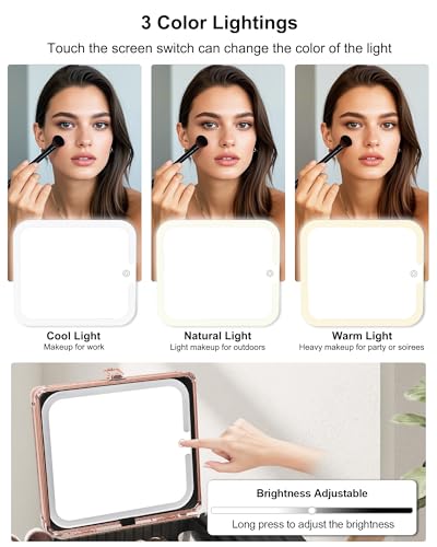 Relavel Small Rose Gold Makeup Bag with LED Mirror & Travel Organizer