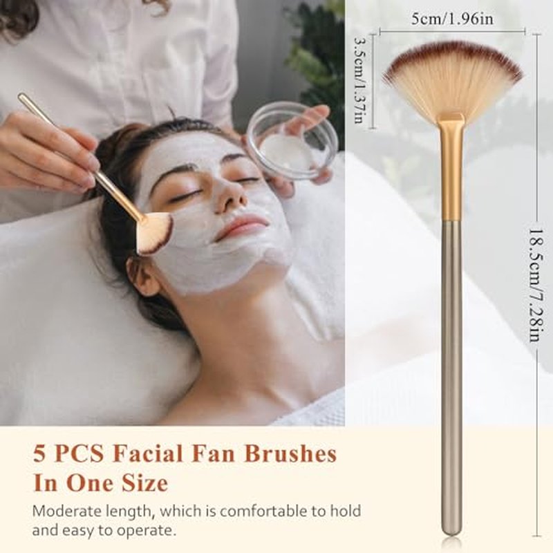 2Pcs Jade Eye Mask & 5 Pieces Facial Fan Mask Brush, Jade Facial Cooling Mask and Brushes Tools Kit for Mud Cream Home Spa/Travel - Relieve Puffiness, Anti-Aging Beauty Supplies