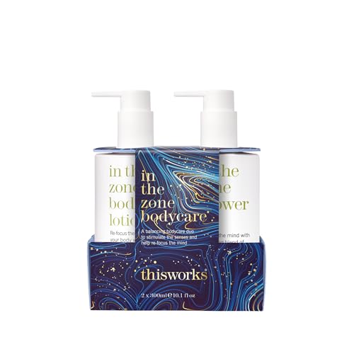 THISWORKS In The Zone Set ? Shower Gel 300ml & Body Lotion 300ml ? Balancing Bodycare with Coconut Oil, Glycerin, Eucalyptus & Frankincense to Cleanse, Nourish & Refocus the Mind