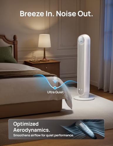 DREO 36-Inch Pearl White Smart Tower Fan with 28ft/s Velocity, 8 Speeds & Quiet Operation