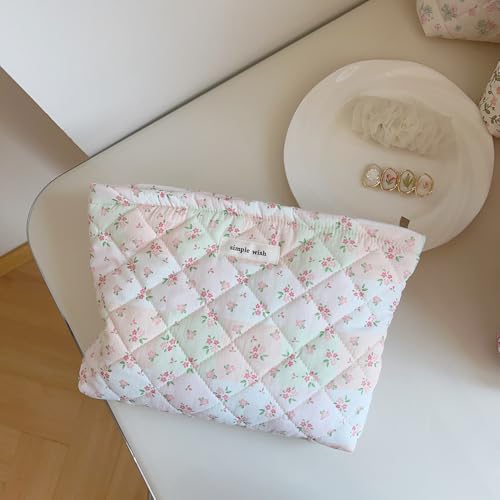 Floral Quilted Cotton Shoulder Bag Set 3-in-1 Handbag with Matching Mini Pouch Cosmetic Bag Large Capacity Tote A053