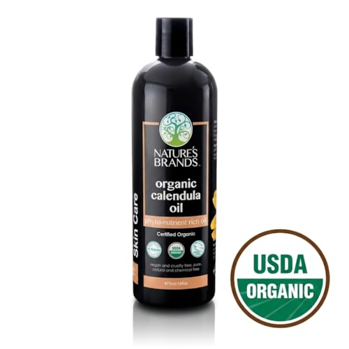 Nature's Brands Organic Calendula Carrier Oil Organic for Skin (16oz) 100% Natural, and Skin Moisturizer, USDA Certified Organic