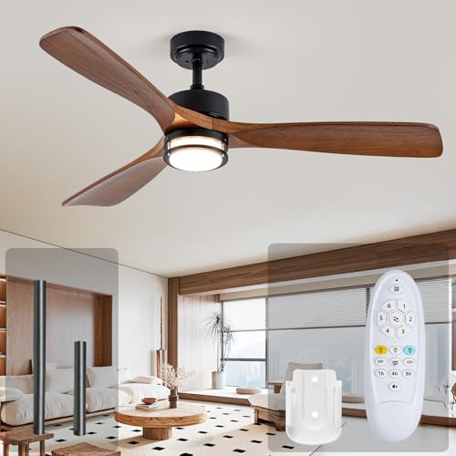 Walnut 52-Inch Outdoor Ceiling Fan with Light, Remote, Reversible Motor