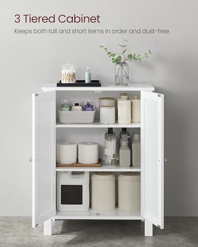 VASAGLE Bathroom Floor Storage Cabinet with Adjustable Shelves, 2-Door, Cloud White - 31.5"