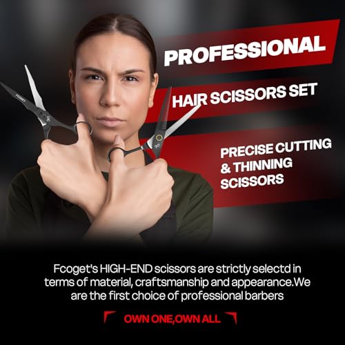 Fcoget Black Professional Japanese 440C Stainless Steel Hair Cutting Scissors 6.8 inch for Salon & Home